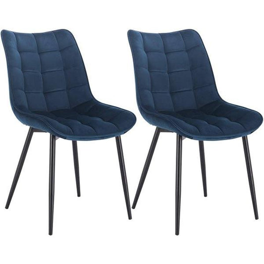 2er-Set Küchenstuhl mit Rückenlehne aus Samt Metallbeine Elif blau
