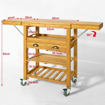 Desserte de cuisine avec plan de travail extensible | Chariot en bambou