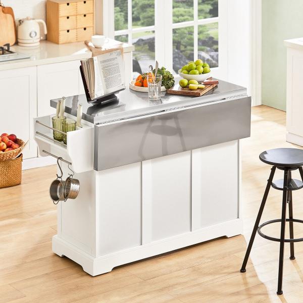 Kücheninsel | Küchenwagen Mit Erweiterbarer Arbeitsfläche | Küchenschrank Weiss