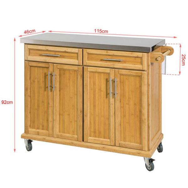 Kücheninsel | Küchenwagen mit erweiterbarer Arbeitsfläche | Küchenschrank Bambus