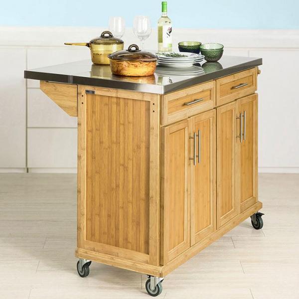 Kücheninsel | Küchenwagen mit erweiterbarer Arbeitsfläche | Küchenschrank Bambus
