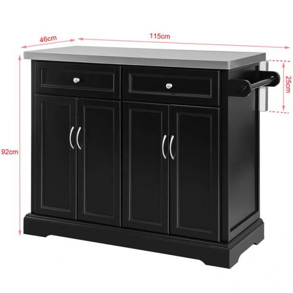 Kücheninsel | Küchenwagen mit erweiterbarer Arbeitsfläche | Küchenschrank Schwarz