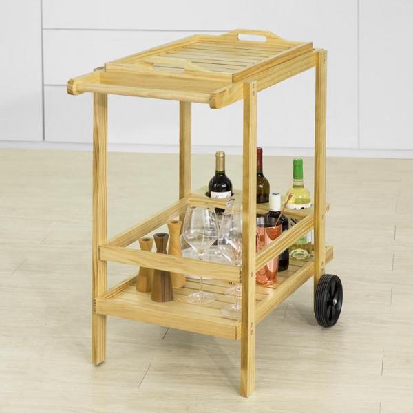 carrello di servizio | Carrello da cucina con portabottiglie | carrello bar bambù 