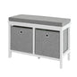 Commode assise | Coffre à chaussures | Banc avec 2 paniers gris | Blanc-gris