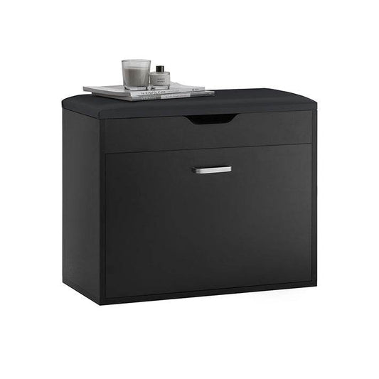 Schuhkipper mit 1 Klappe | Schuhbank mit Sitzkissen | Sitzkommode | Schwarz | FSR95-SCH - Palo24