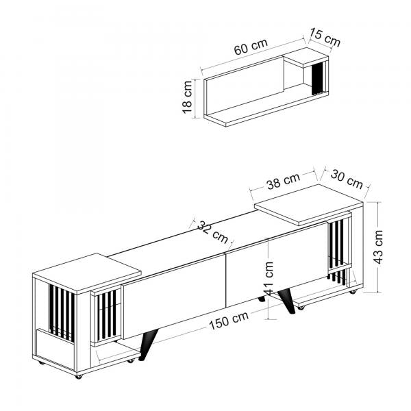 Table TV avec étagère et 2 tables d'appoint Glostrup aspect chêne / blanc