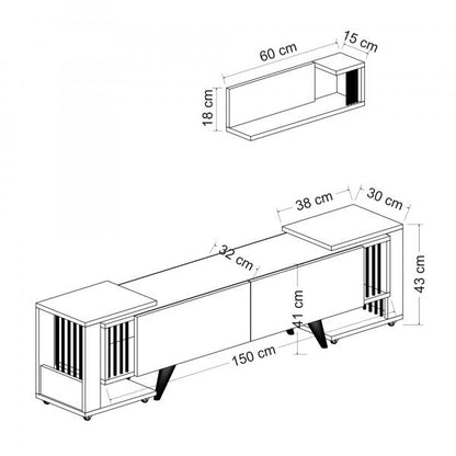 Table TV avec étagère et 2 tables d'appoint Glostrup aspect chêne / blanc