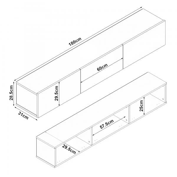 Fernsehschrank Vihti 180x31x29,5cm Marmor, schwarz