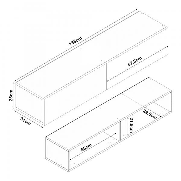 Mobile TV Toivakka 135x31x25cm Nero / Rovere