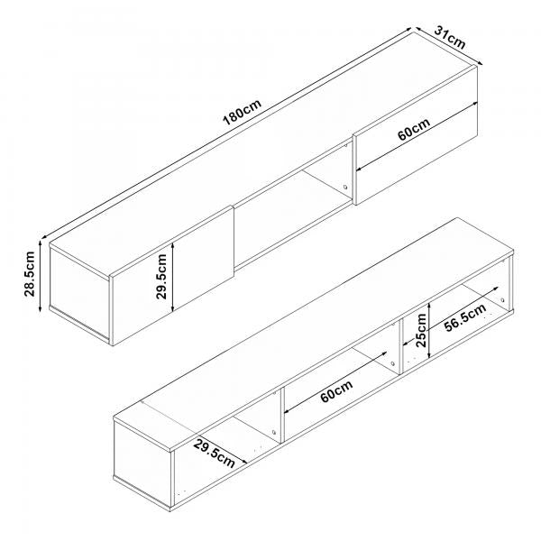 Fernsehschrank Paltamo 180x31x29,5cm Weiss