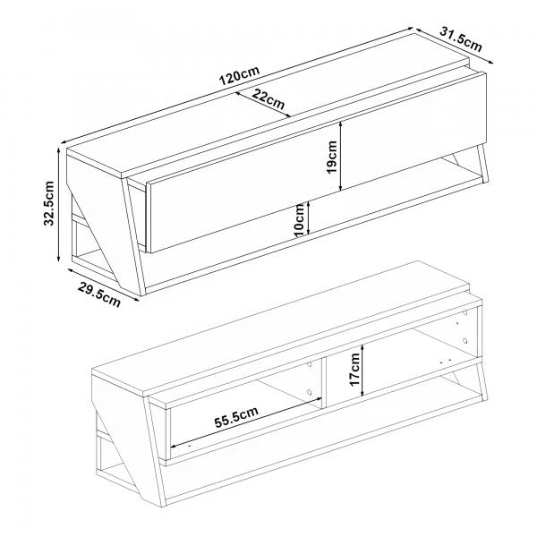 Fernsehschrank Kimitoön 120x31,5x32,5cm Marmor, schwarz