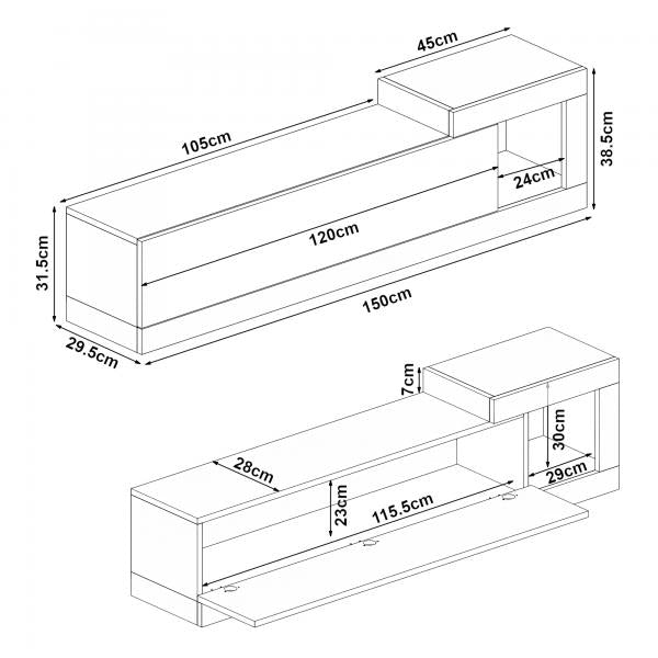 Fernsehschrank Luhanka 150x29,5x38,5cm Eiche / Anthrazit