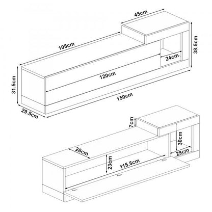 Fernsehschrank Luhanka 150x29,5x38,5cm Eiche / Anthrazit