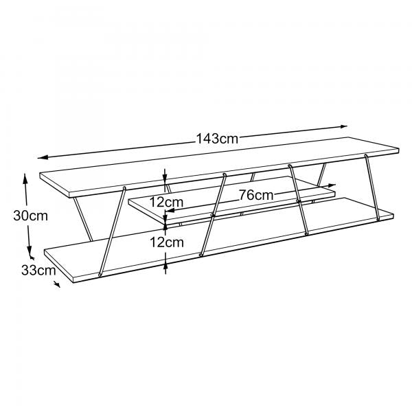 Table TV Säffle 143x33x30 cm aspect noyer / couleur chrome