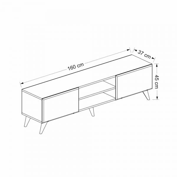 Table TV Grindsted avec 2 compartiments et 2 étagères aspect chêne / anthracite