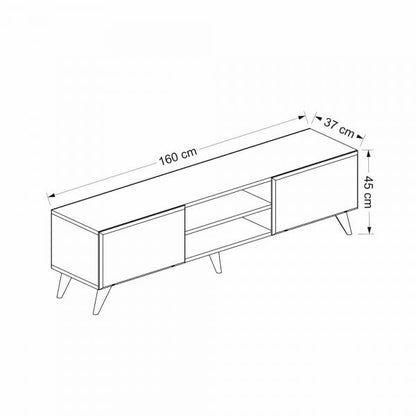 Table TV Grindsted avec 2 compartiments et 2 étagères aspect chêne / anthracite