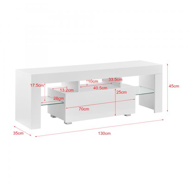 LED Fernsehtisch Grimsey 130x40x38 cm mit Schublade Weiss