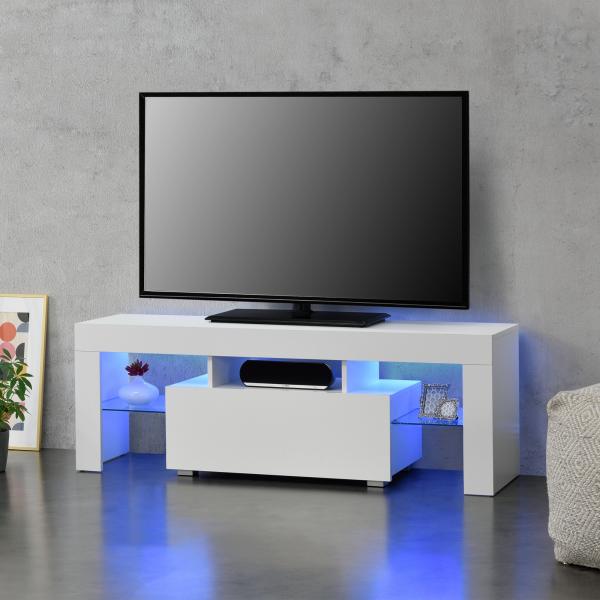 LED Fernsehtisch Grimsey 130x40x38 cm mit Schublade Weiss