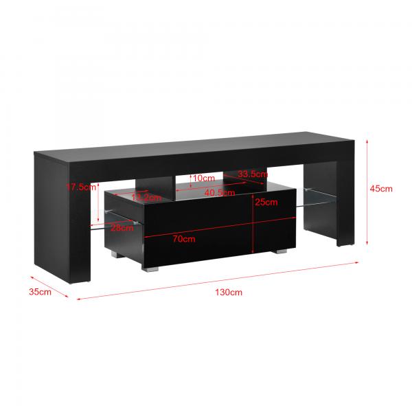 LED Fernsehtisch Grimsey 130x40x38 cm mit Schublade Schwarz