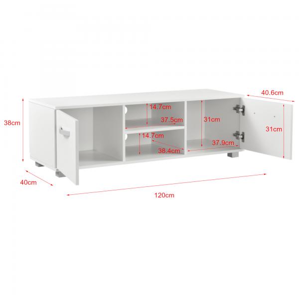 Table française Laugar 120x40x38 cm avec portes de placard et compartiments de rangement blanc