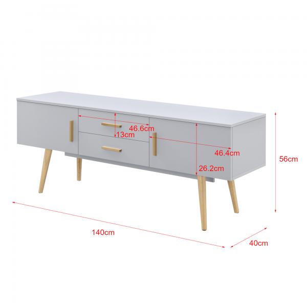 Mobile TV Alavus 140x40x56 cm con 2 ante e cassetti grigio chiaro