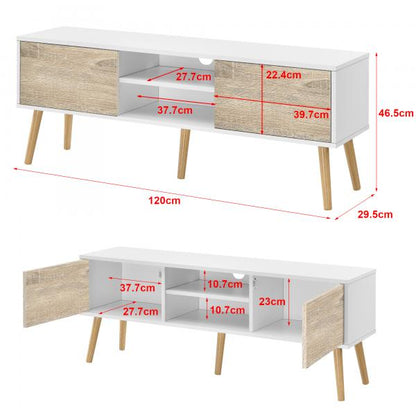 Meuble TV Eskilstuna 120 x 29,5 x 46,5 cm avec 2 portes d'armoire et 2 compartiments de rangement blanc/chêne