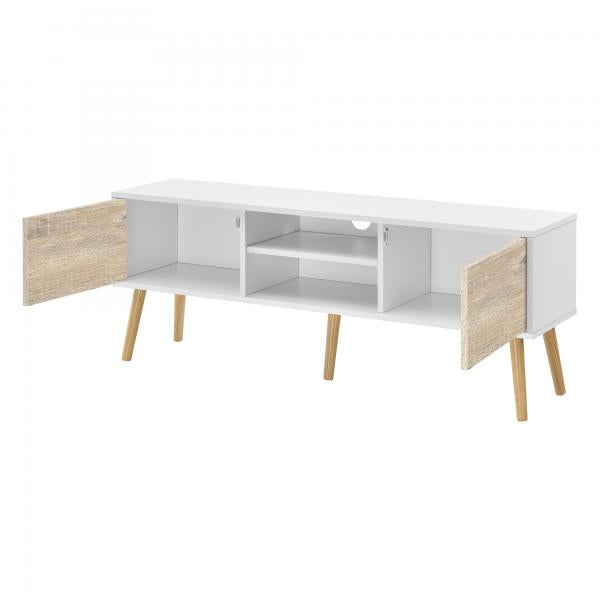 Meuble TV Eskilstuna 120 x 29,5 x 46,5 cm avec 2 portes d'armoire et 2 compartiments de rangement blanc/chêne