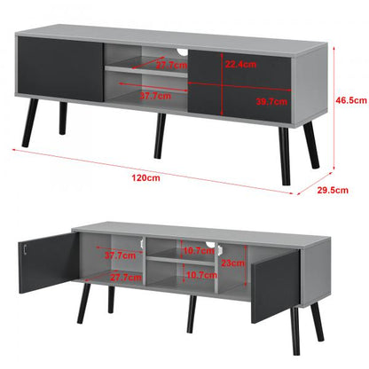 Meuble TV Eskilstuna 120 x 29,5 x 46,5 cm avec 2 portes d'armoire et 2 compartiments de rangement gris clair/noir