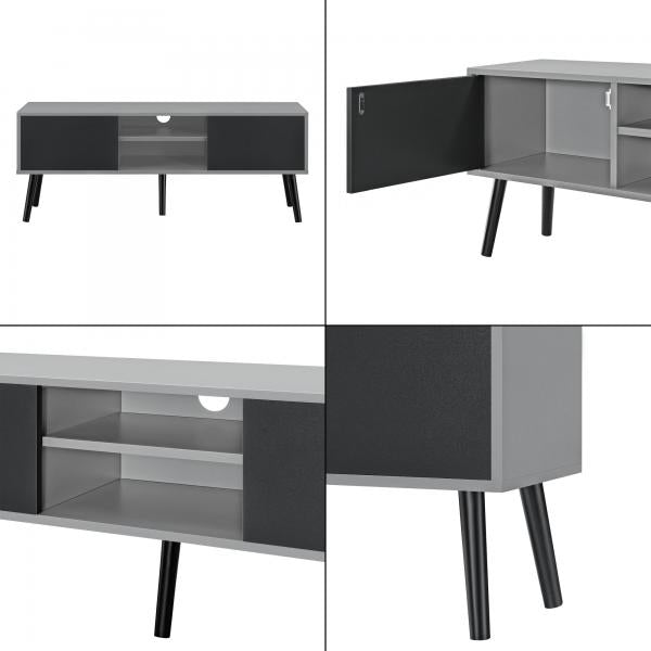 Meuble TV Eskilstuna 120 x 29,5 x 46,5 cm avec 2 portes d'armoire et 2 compartiments de rangement gris clair/noir