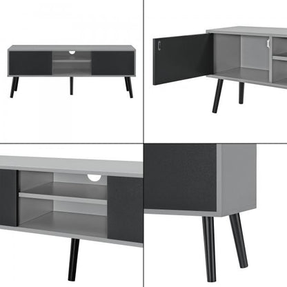 Meuble TV Eskilstuna 120 x 29,5 x 46,5 cm avec 2 portes d'armoire et 2 compartiments de rangement gris clair/noir