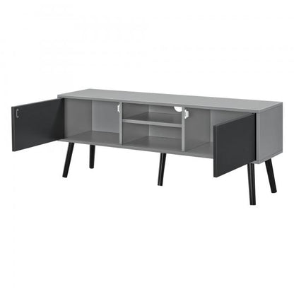 Meuble TV Eskilstuna 120 x 29,5 x 46,5 cm avec 2 portes d'armoire et 2 compartiments de rangement gris clair/noir