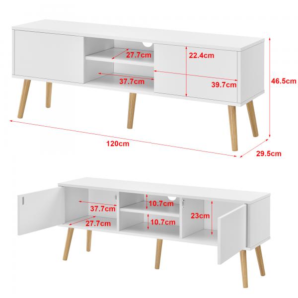 Meuble TV Eskilstuna 120 x 29,5 x 46,5 cm avec 2 portes d'armoire et 2 compartiments de rangement blanc