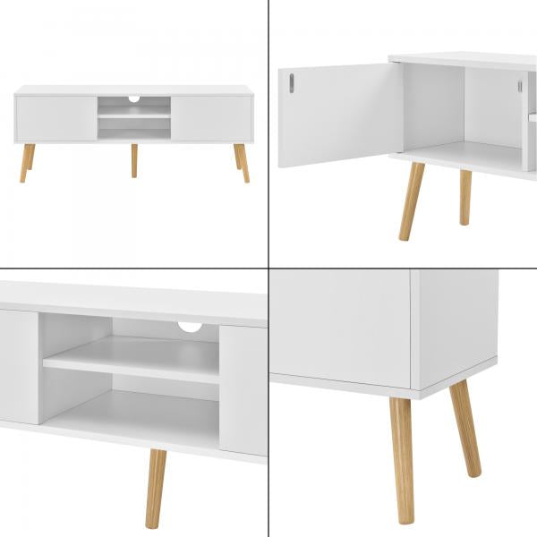 Meuble TV Eskilstuna 120 x 29,5 x 46,5 cm avec 2 portes d'armoire et 2 compartiments de rangement blanc