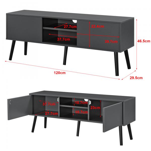 Fernsehtisch Eskilstuna 120 x 29,5 x 46,5 cm mit 2 Schranktüren und 2 Ablagefächern Dunkelgrau