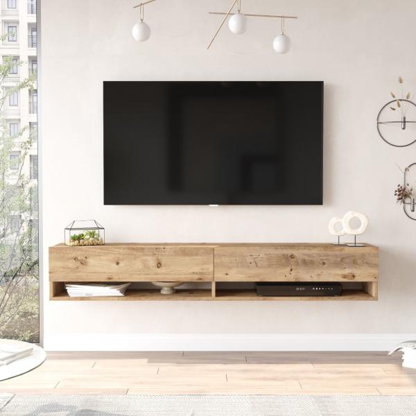 Table TV Laitila avec 2 rangements 180 x 31,5 x 29,5 cm chêne rustique