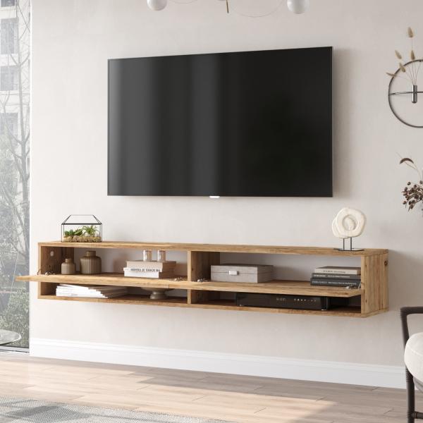 Table TV Laitila avec 2 rangements 180 x 31,5 x 29,5 cm chêne rustique