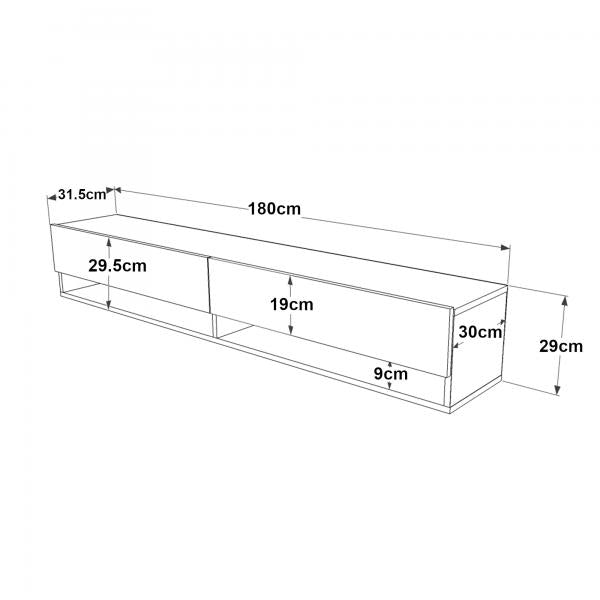 Tavolino porta TV Laitila con 2 vani portaoggetti 180 x 31,5 x 29,5 cm rovere rustico/antracite