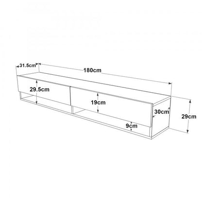 Laitila Meuble TV avec 2 compartiments de rangement 180 x 31,5 x 29,5 cm chêne rustique/anthracite