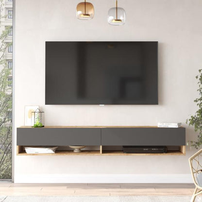 Tavolino porta TV Laitila con 2 vani portaoggetti 180 x 31,5 x 29,5 cm rovere rustico/antracite