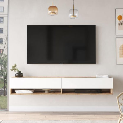 Tavolino porta TV Laitila con 2 vani portaoggetti 180 x 31,5 x 29,5 cm rovere rustico/bianco