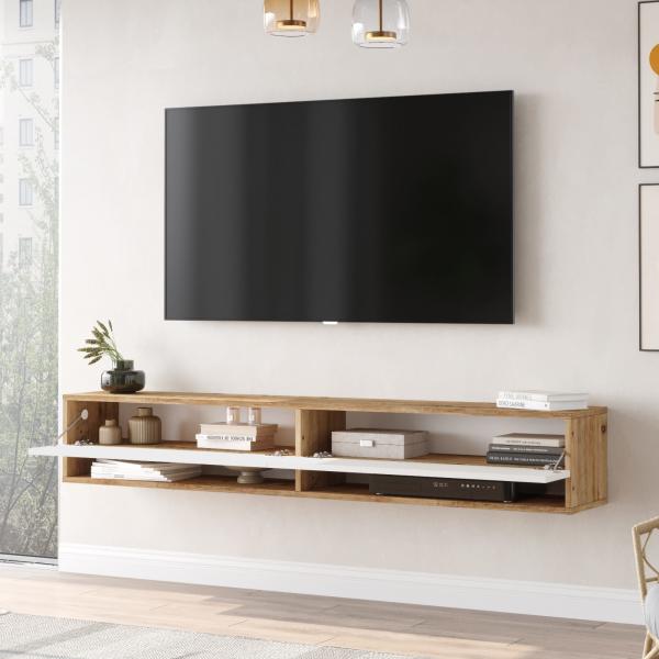 Laitila Meuble TV avec 2 compartiments de rangement 180 x 31,5 x 29,5 cm chêne rustique/blanc