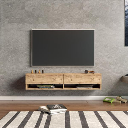 Table TV Laitila avec 2 rangements 140 x 31,5 x 29,5 cm chêne rustique