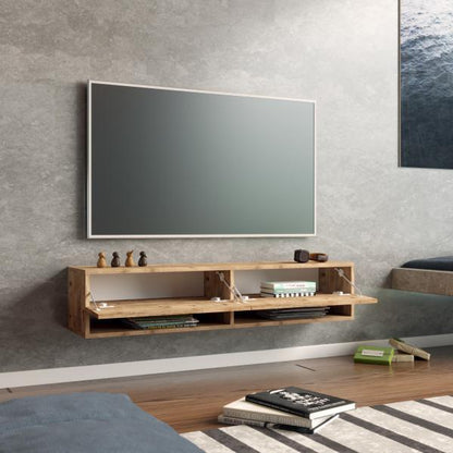 Table TV Laitila avec 2 rangements 140 x 31,5 x 29,5 cm chêne rustique