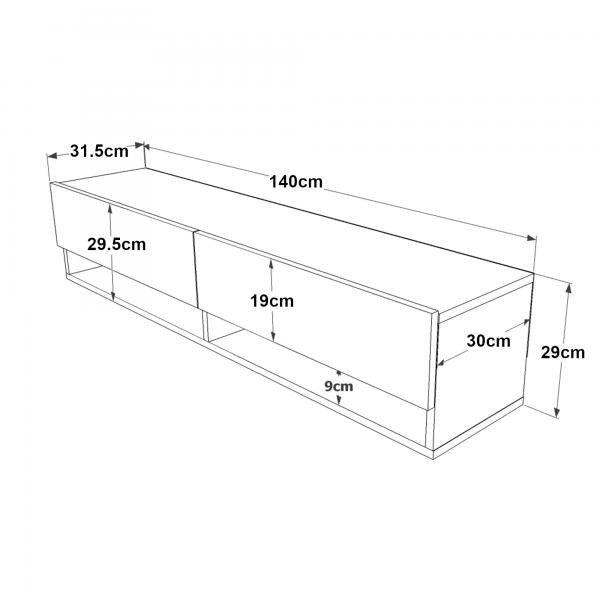 Tavolino porta TV Laitila con 2 vani portaoggetti 140 x 31,5 x 29,5 cm rovere rustico/antracite