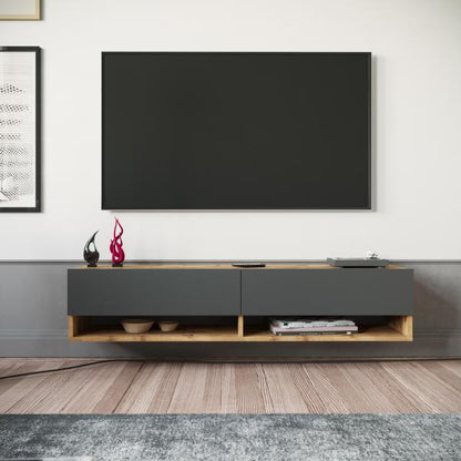 Tavolino porta TV Laitila con 2 vani portaoggetti 140 x 31,5 x 29,5 cm rovere rustico/antracite