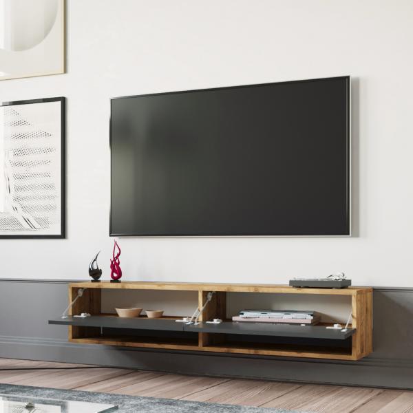 Laitila Meuble TV avec 2 compartiments de rangement 140 x 31,5 x 29,5 cm chêne rustique/anthracite