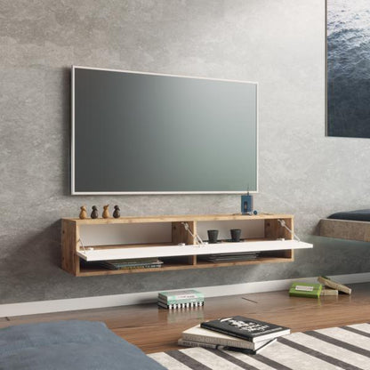 Laitila meuble TV avec 2 compartiments de rangement 140 x 31,5 x 29,5 cm chêne rustique/blanc