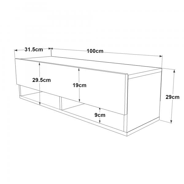 Laitila meuble TV avec 2 compartiments de rangement 100 x 31,5 x 29,5 cm chêne rustique/blanc