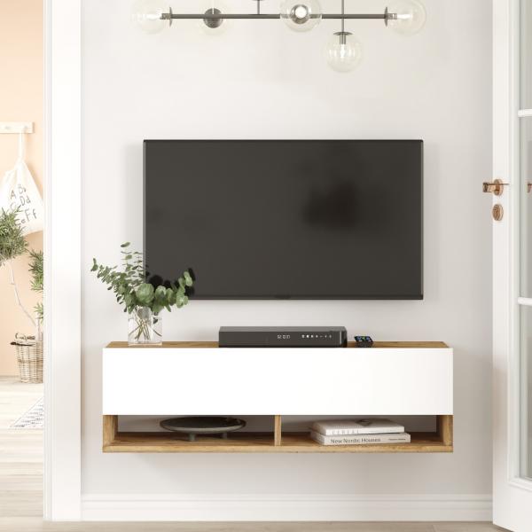 Laitila meuble TV avec 2 compartiments de rangement 100 x 31,5 x 29,5 cm chêne rustique/blanc