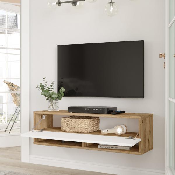 Laitila meuble TV avec 2 compartiments de rangement 100 x 31,5 x 29,5 cm chêne rustique/blanc